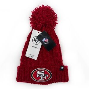San Francisco 49ers Beanie Womens NFL Knit Winter Hat Fan Gear Gift Red Pom Soft